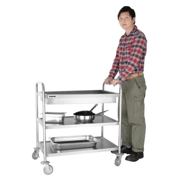 Vogue CC365 3 Tier Deep Tray Clearing Trolley – Stainless Steel, 940×855×535mm - Image 6