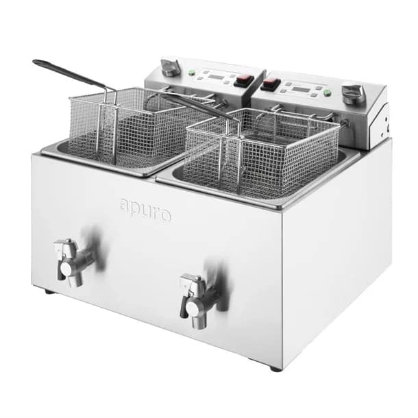 Apuro Twin Tank Electric Fryer - 2x8Ltr - Commercial Deep Fryer