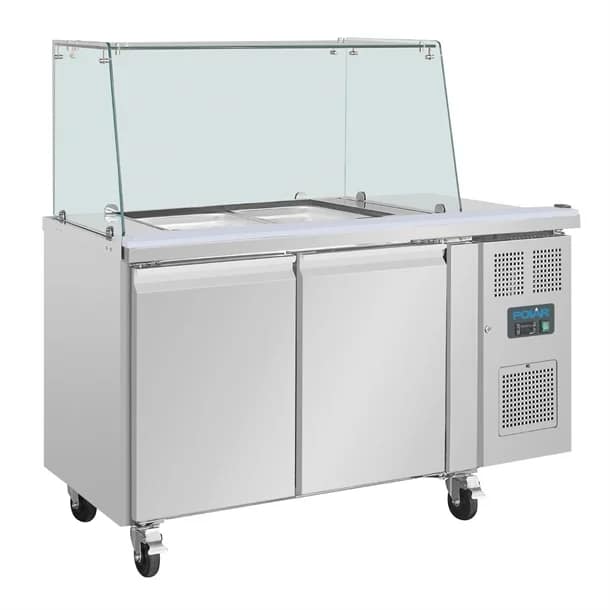 Polar U-Series GN Counter Saladette with Square Sneeze Guard - 2 Door - Image 4