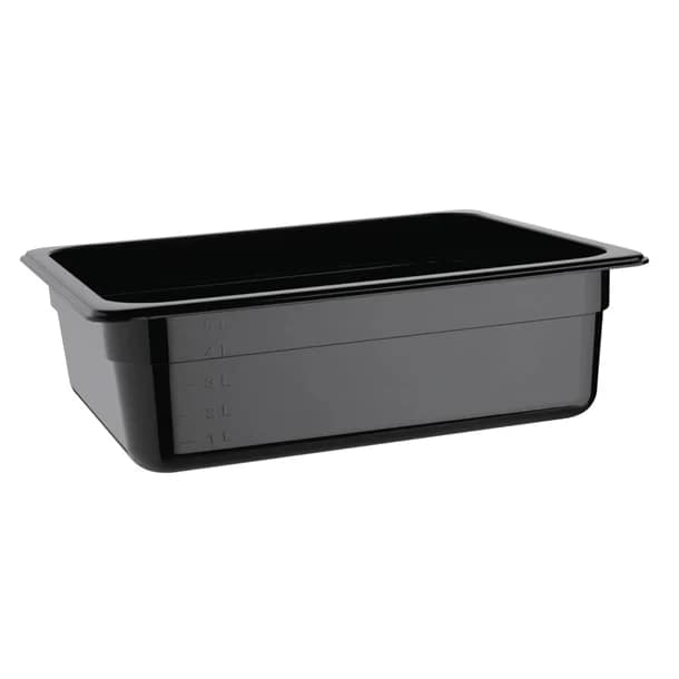 Vogue U459 Black Polycarbonate Gastronorm Pan 1/2 GN with 100mm Depth and 6.2L Capacity