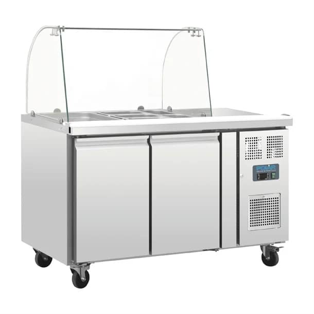 Polar U-Series Refrigerated GN Counter Saladette with Sneeze Guard - 2 Door - Image 2