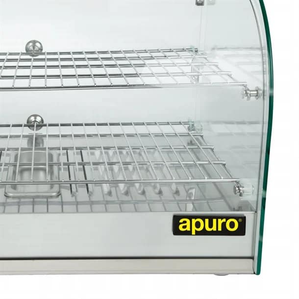 Apuro CK916-A Pastry Heated Showcase – 45L, Curved Glass, 2 Shelves, 800W - Image 7