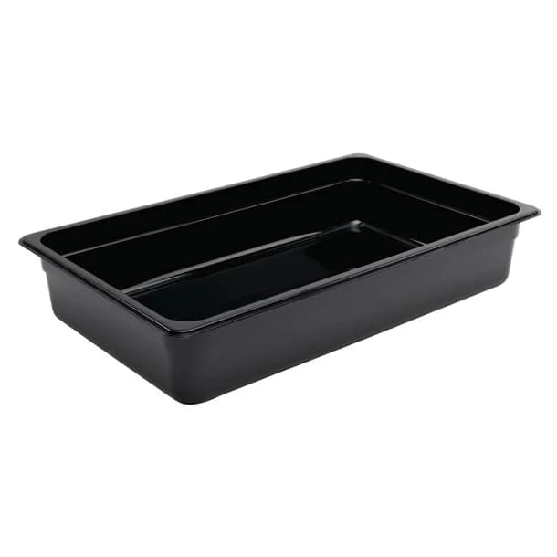 Vogue U455 Black Polycarbonate Gastronorm Pan 1/1 GN with 100mm Depth and 13.12L Capacity