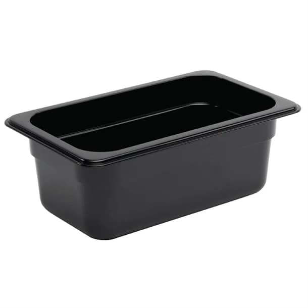 Vogue U467 Black Polycarbonate Gastronorm Pan 1/4 GN with 100mm Depth and 2.5L Capacity
