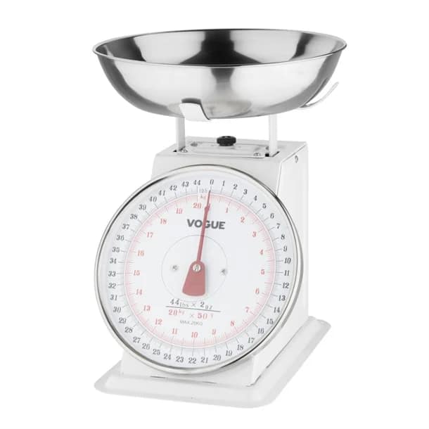 Vogue F176 kitchen scale with removable bowl, 20kg capacity, 50g graduation – front view, Australia