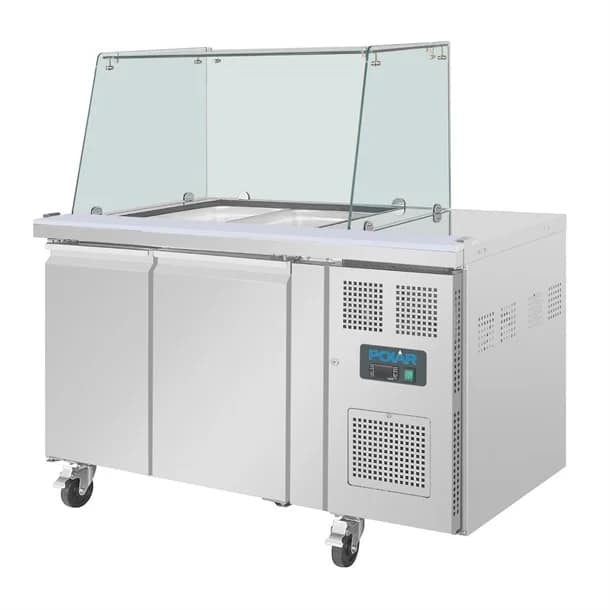 Polar U-Series GN Counter Saladette with Square Sneeze Guard - 2 Door - Image 5