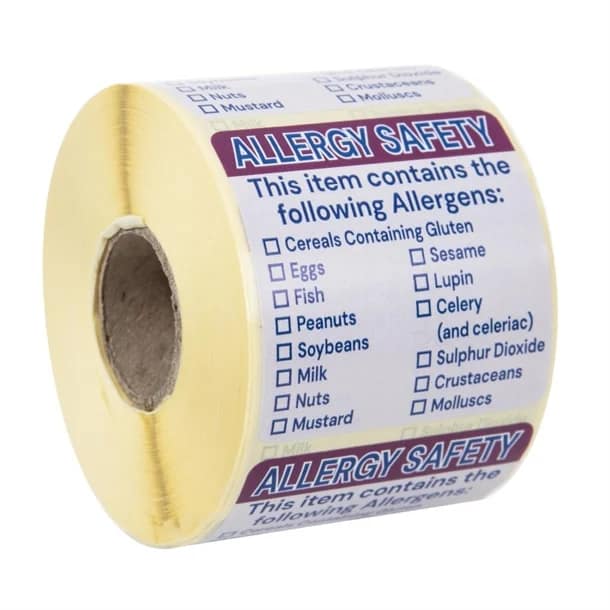 Hygiplas Removable Allergen 'Contains' Label 2' (Roll 500) - Image 5