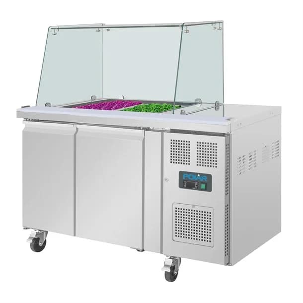 Polar U-Series GN Counter Saladette with Square Sneeze Guard - 2 Door - Image 9
