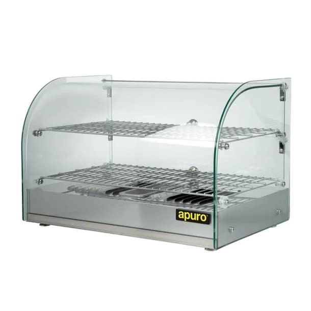 Apuro CK916-A Pastry Heated Showcase – 45L, Curved Glass, 2 Shelves, 800W - Image 8