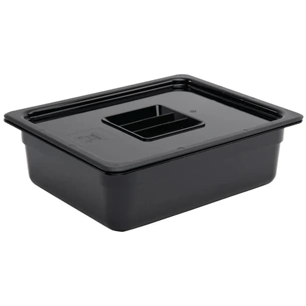 Vogue U459 Black Polycarbonate GN Pan – 1/2 GN x 100mm, 6.2L Capacity - Image 3