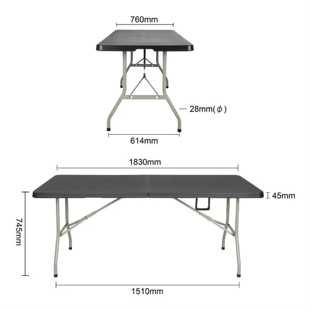 Bolero CB518 1.8m centre folding black utility table with carry handle and steel frame – Australia