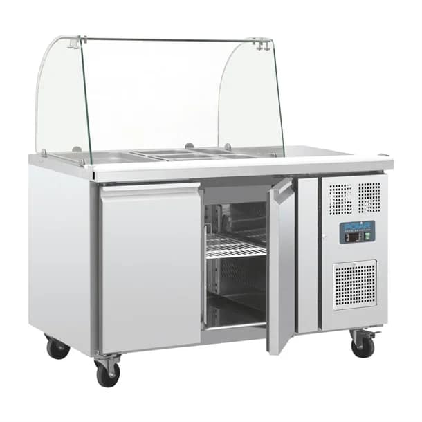 Polar U-Series Refrigerated GN Counter Saladette with Sneeze Guard - 2 Door