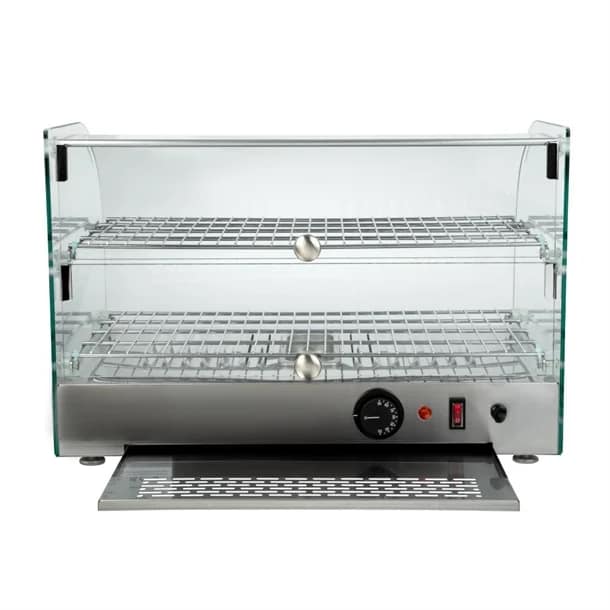 Apuro CK916-A Pastry Heated Showcase – 45L, Curved Glass, 2 Shelves, 800W - Image 6