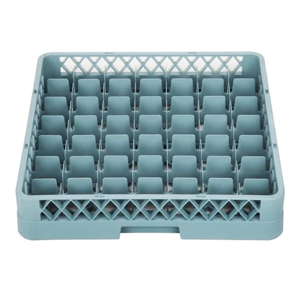 Vogue F615 glass rack with 49 compartments, 500mm, grey plastic – top view, Australia