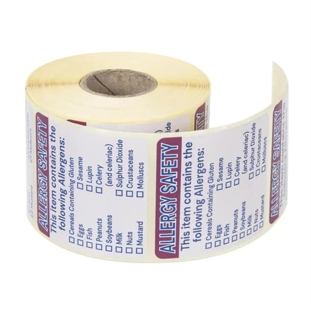 Hygiplas Removable Allergen 'Contains' Label 2' (Roll 500) - Image 3