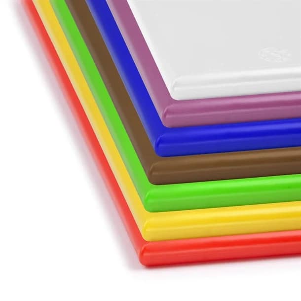 Hygiplas CH045 antibacterial chopping board set, 7-piece high-density HDPE colour coded boards, 450x300mm, Australia