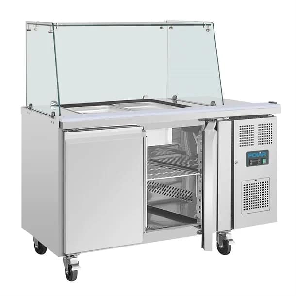 Polar U-Series GN Counter Saladette with Square Sneeze Guard - 2 Door - Image 8