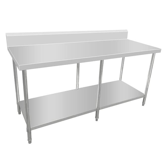 Kitchen Knock 419929 stainless steel workbench with splashback, 2400mm wide – front view, Australia