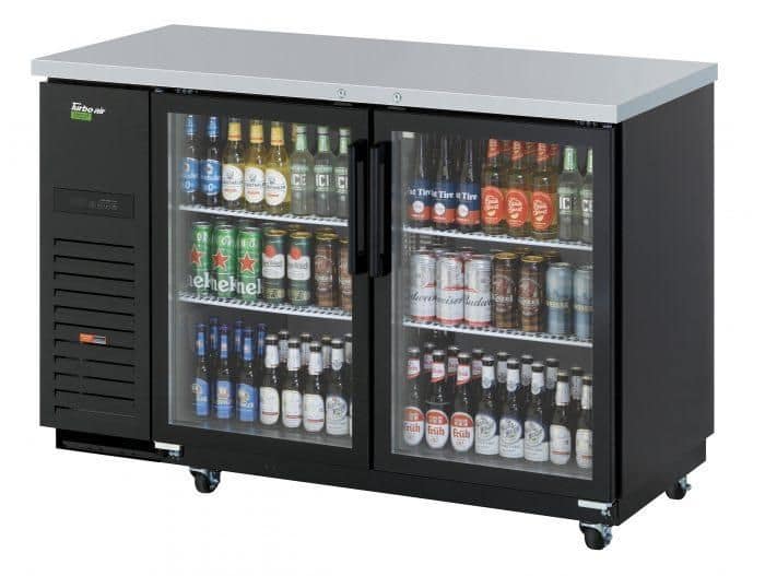 Turbo Air TBB-2SGD glass door back bar cooler with 538L storage, 1493mm, stainless steel, Australia – front view