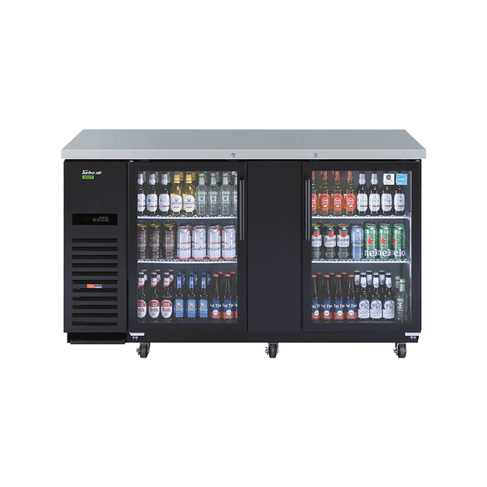 Turbo Air TBB-3SGD Super Deluxe back bar cooler, 723L, glass doors, black stainless steel – front view, Australia