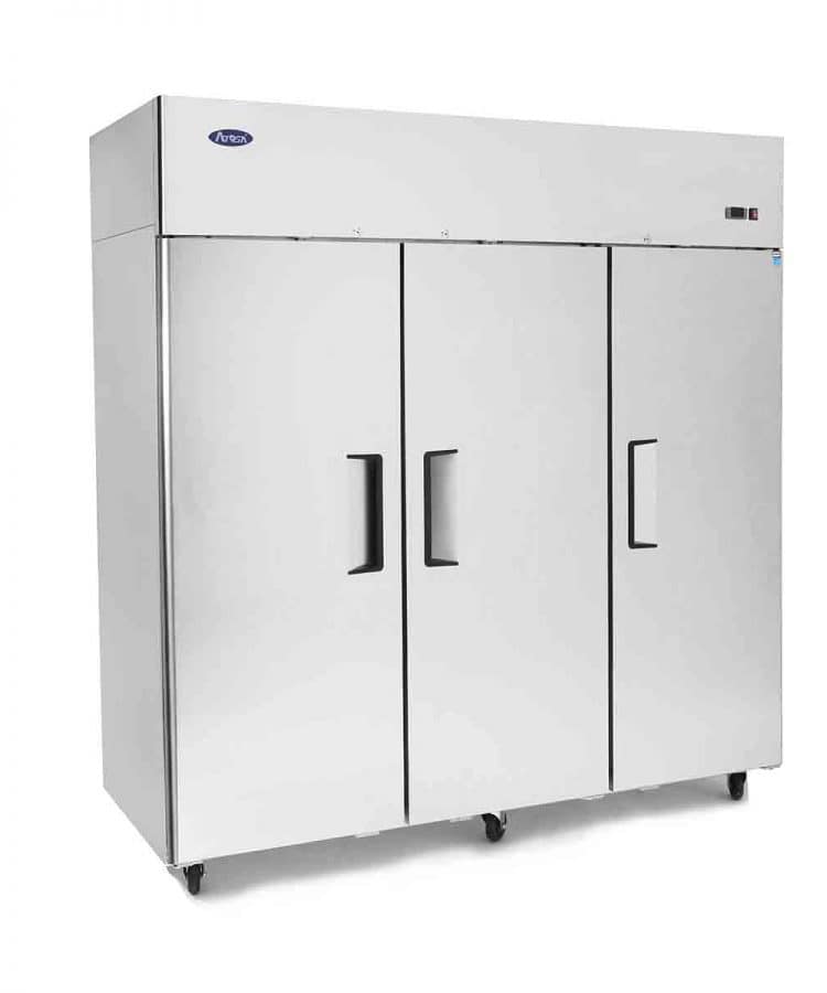Atosa MBF8003 upright freezer 1968L stainless steel, 3 solid doors, Embraco compressor, GN compatible – front view, Australia