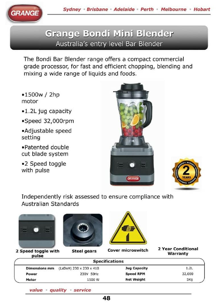 Grange GR1080 Bondi Mini Blender – 1.2L Compact 2HP Commercial - Image 2