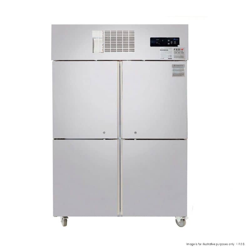 Thermaster SN1000TNM stainless steel 4 half door fridge with 1000L capacity, ideal for restaurants and commercial kitchens