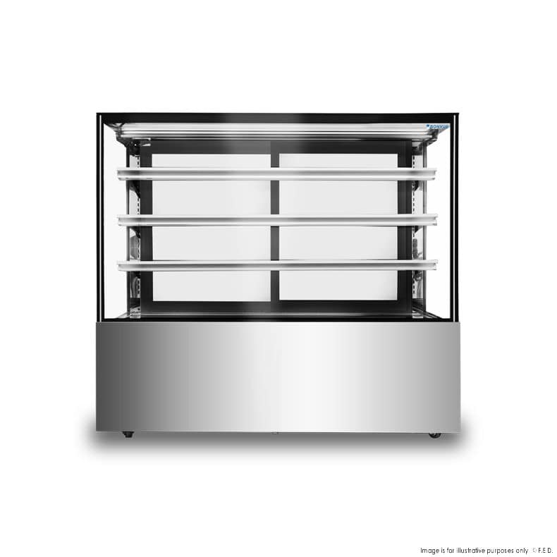 Bonvue SF850V Cake Display Fridge – 930L, 1500mm Wide, Curved ITO Glass, LED Lighting
