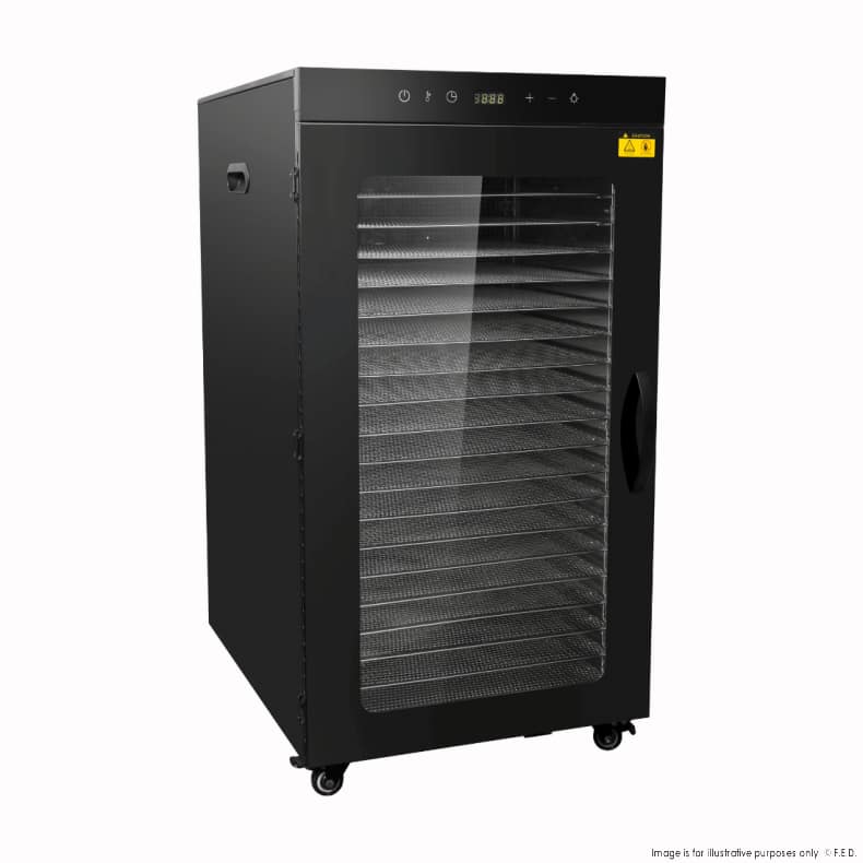 Benchstar FD-24HB food dehydrator with 24 stainless-steel trays, 470×600×883 mm, 2000 W 240 V – front view, Australia