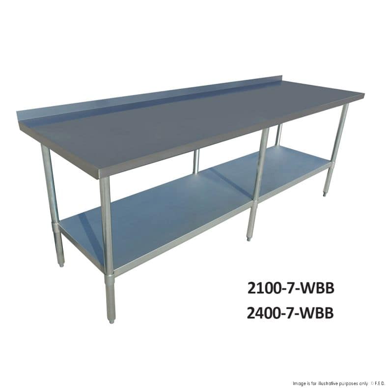 FED SSTable7SB-EC 700mm Deep Stainless Steel Table with 100mm Splashback – Ideal for Commercial Kitchens