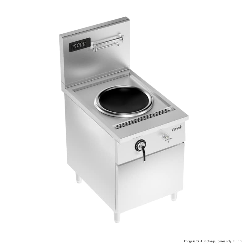 Electmax IWOK-1 commercial induction single wok, 15 kW, 600×850×1300 mm, stainless steel – front view, Australia