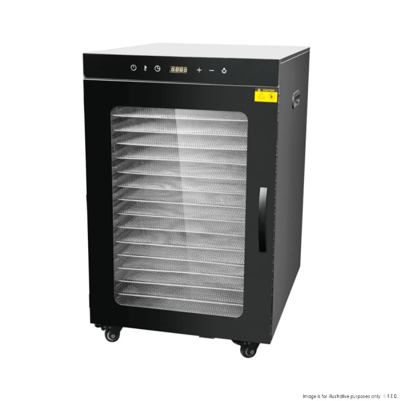 Benchstar FD-16HB food dehydrator with 16 stainless-steel trays, 470×600×742 mm, 1450 W 240 V – front view, Australia