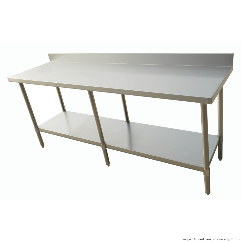 FED 2100-7-WBB 2100mm Stainless Steel Work Table with Splashback & 6-Leg Support