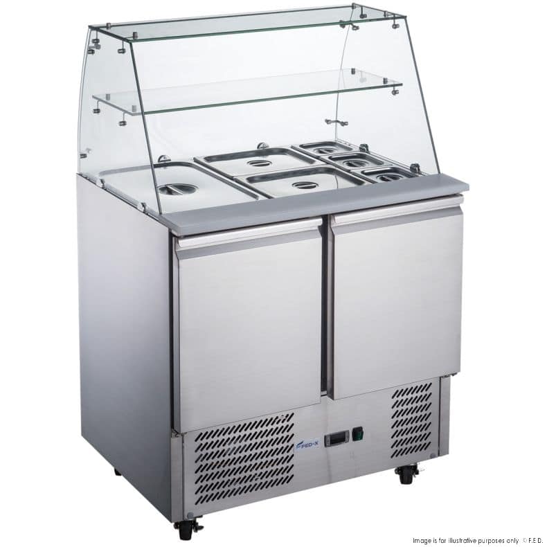 FED-X XS900GC Two Door Salad Prep Fridge with Glass Top – 240L, R600a - Image 3