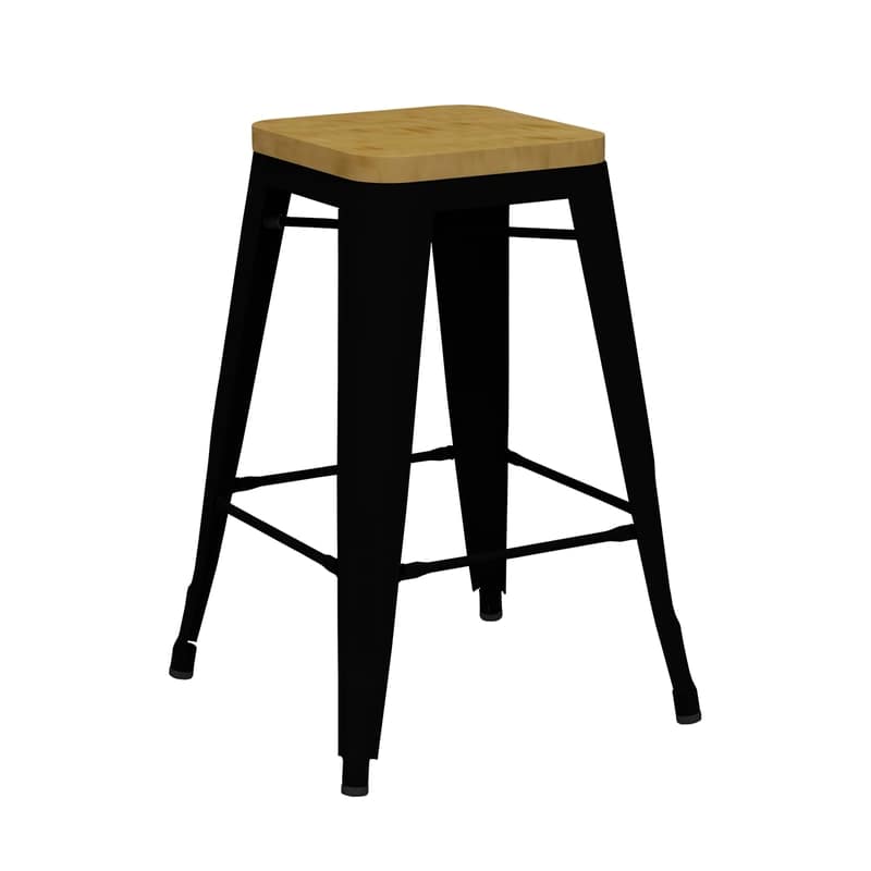 Riviera 650 Black Stool with Timber Seat - Pack of 4