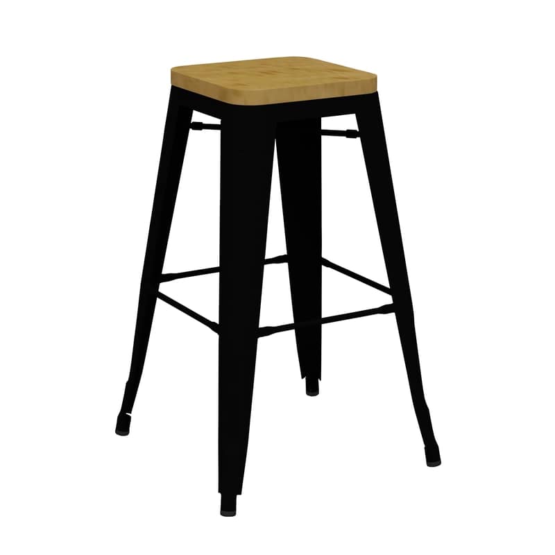Riviera 750 Black Stool with Timber Seat - Pack of 4