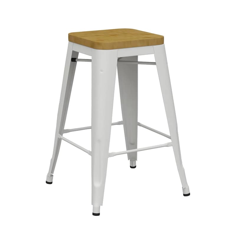 Riviera 650 White Stool with Timber Seat - Pack of 4