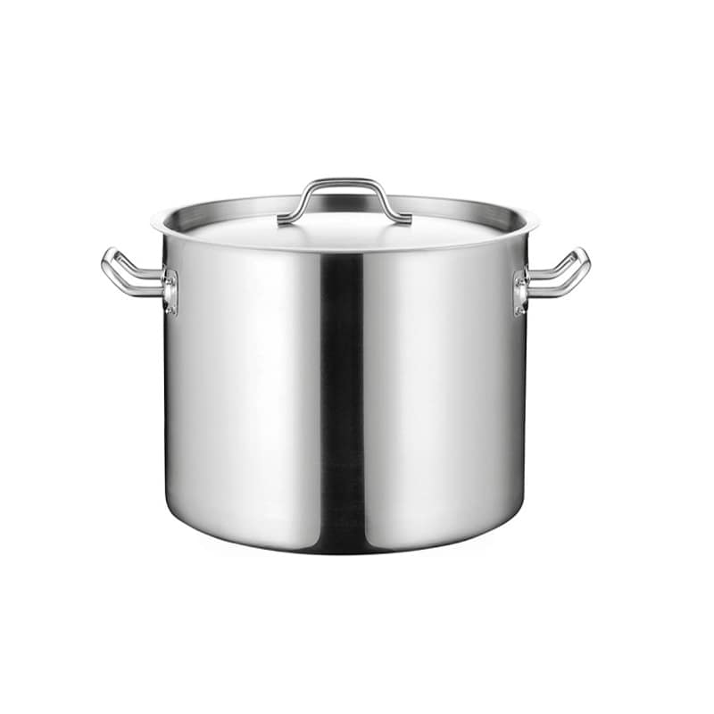 Kitchen Knock 003327 32L stainless steel stock pot with lid and welded handles, triple base, induction ready – front view, Australia
