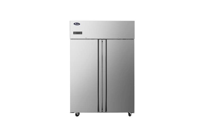 Atosa Slimline Upright Double Door Freezer showcasing 1090L capacity, full stainless steel interior and exterior