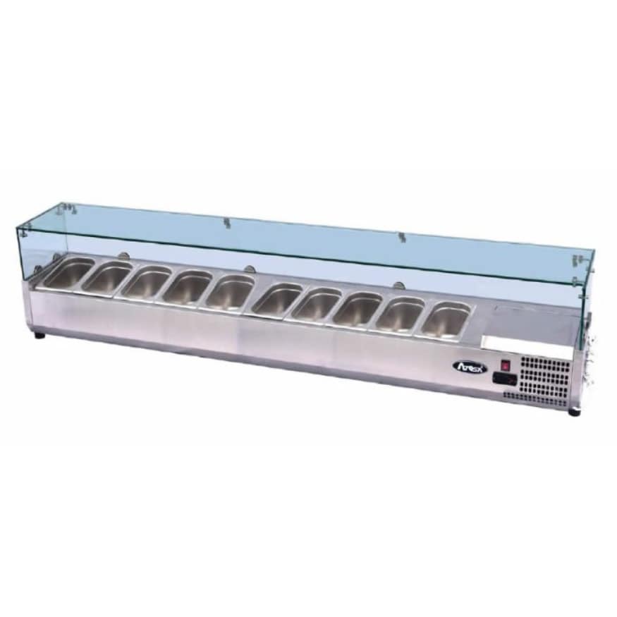 Atosa ESL3890 countertop salad bar with glass sneeze guard, 9×GN 1/3 pans, stainless steel – front view, Australia