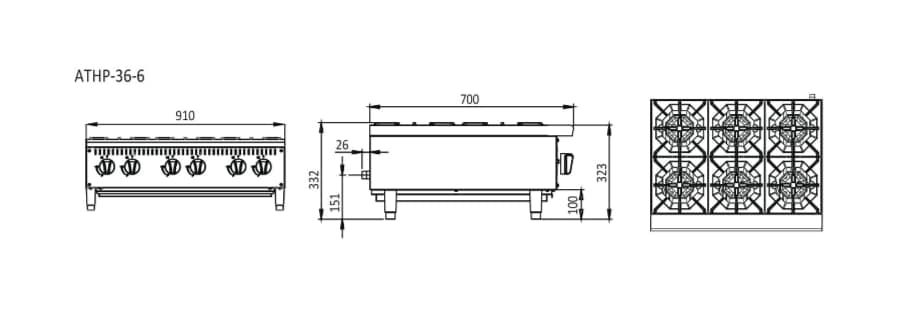 Cookrite ATHP-36-6 6 Burner Benchtop Cooktop | 910mm | LPG / NG | Flame Failure - Image 2