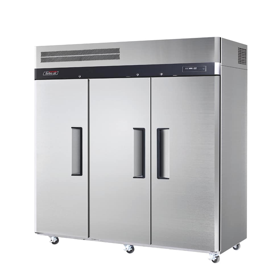 Turbo Air KF65-3(HC) upright freezer 1876L stainless steel, 3 solid doors, digital controls, R290 refrigerant – front view, Australia