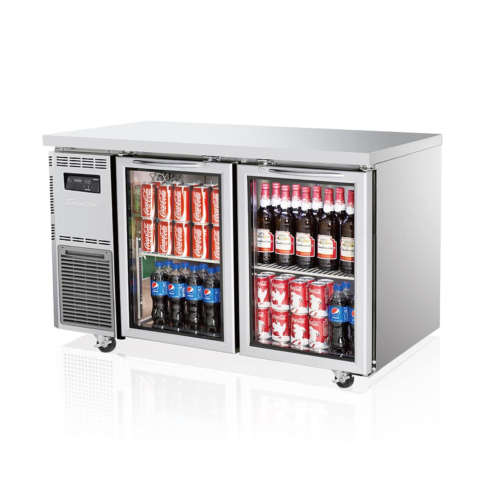 Turbo Air KGR12-2 glass door undercounter fridge, 1200mm, stainless steel, 309L – front view, Australia