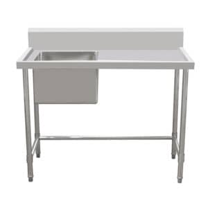 1200mm stainless steel single sink bench with left bowl and brace